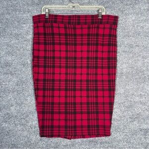 Torrid Women’s 1X Midi Pencil Skirt Stretch Workwear Red Black Plaid Rockabilly